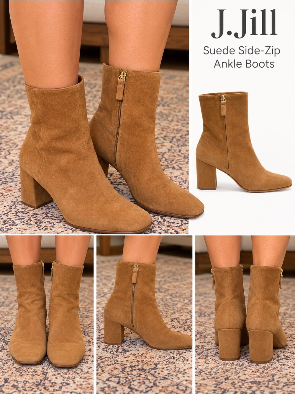 J. Jill Suede Side-Zip Ankle Boots in Camel